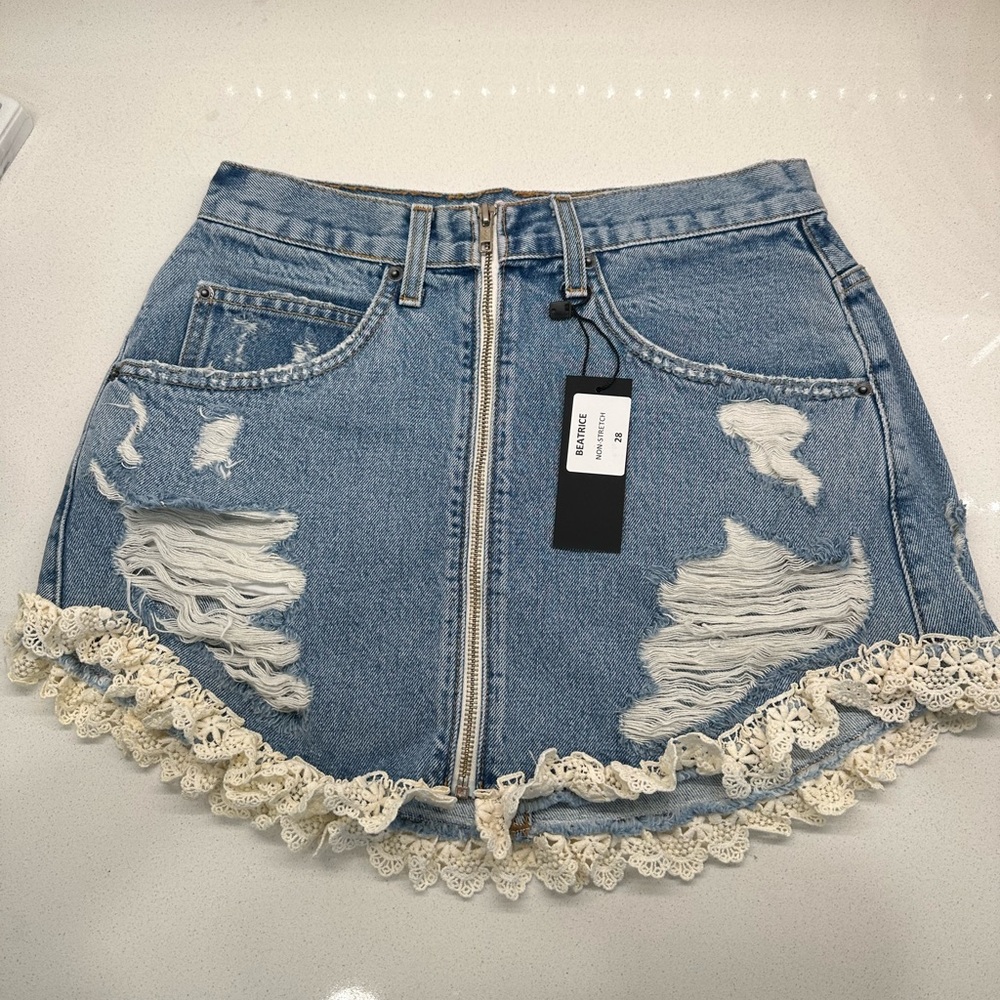 Carmer Denim Skirt with Lace Trim